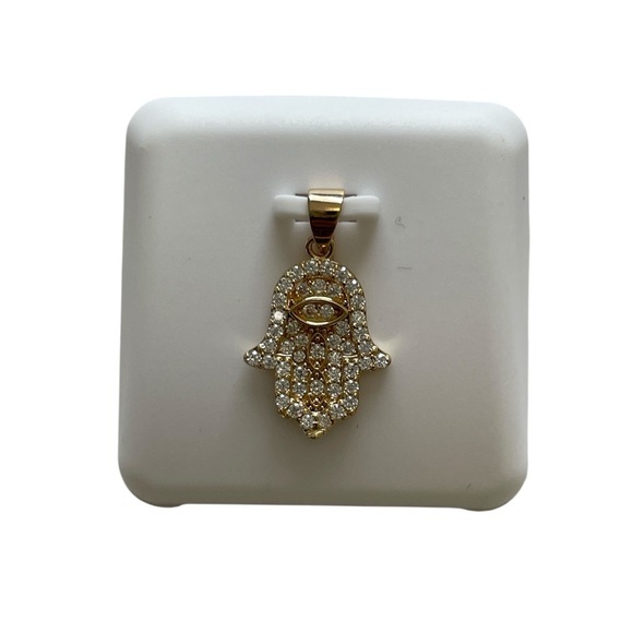 Moissanite 0.50CTW Gold Over 925 Sterling Silver Hamsa HandShaped Amulet Pendant - Picture 1 of 10